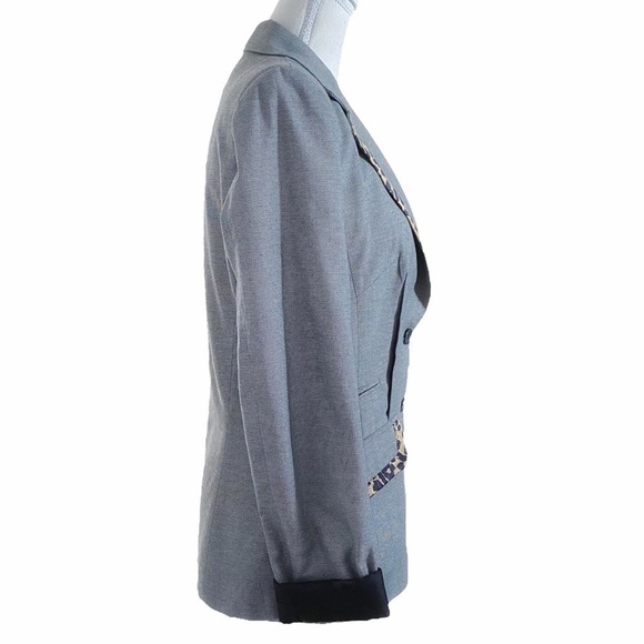 JOHN GALLIANO GREY LEOPARD PRINT SILK BLEND NOTCHED LAPEL BUTTON BLAZER - S - Picture 4 of 12